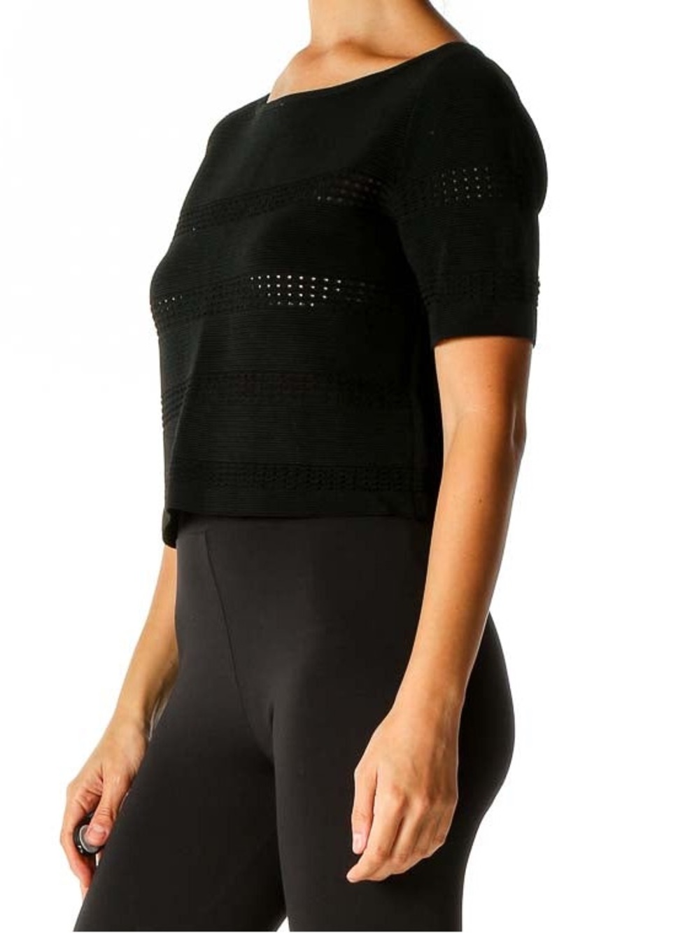 White House Black Market Black Textured Crop Top Blouse XS